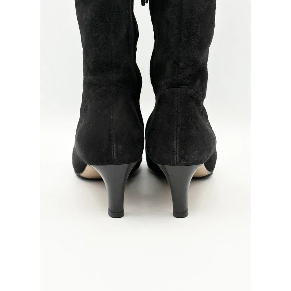 Gucci Black Suede Pointed Toe Knee High Boots Vintage Size EU 35.5